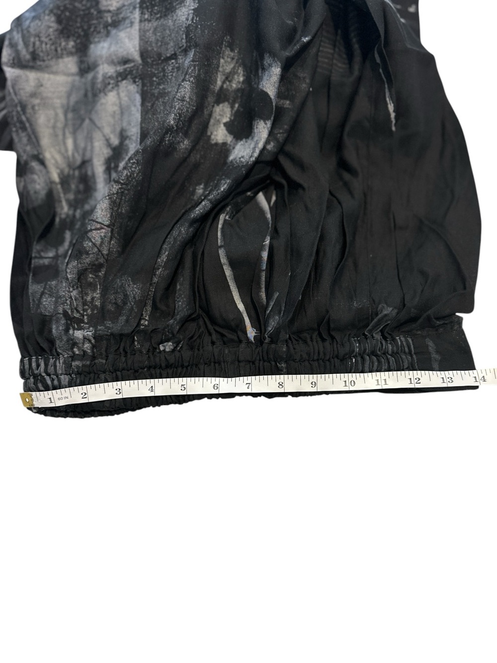 Y’s Yohji Yamamoto FW25 Cupro Abstract Print Ruched Side Waist Flowy Trousers 2 - Picture 13 of 14